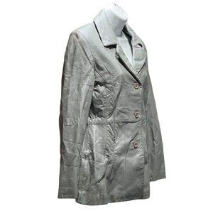 BRANDON THOMAS Jacket Leather Silver Mid Length Winter Coat Women's Size S